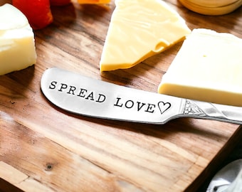 Spread Love hand stamped cheese and butter spreader, gift for a friend, caregiver gift, hostess gift, Christmas gift, charcuterie board