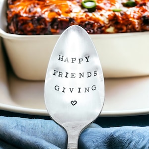 Happy Friendsgiving hand stamped vintage personalized customized serving spoon, gift for hostess, friendsgiving