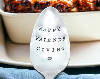 Happy Friendsgiving hand stamped vintage personalized customized serving spoon, gift for hostess, friendsgiving