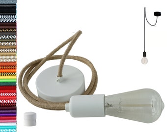 Lámpara colgante individual Lámpara colgante de una bombilla Lámpara araña blanca Cable textil de lino de 1 puerto Cordón rojo verde de yute