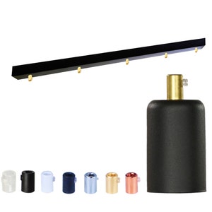 Schwarz Rechteck Baldachin 115cm lang 0-5 Häfen Metall Baldachin Rose für Pendelleuchte Baldachine 45,28" und Glühbirne Lampenfassung Beleuchtungszubehör