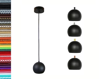 Lámpara colgante individual Lámpara colgante de una bombilla Lámpara de bola negra Cable textil de lino de 1 puerto Cordón verde rojo