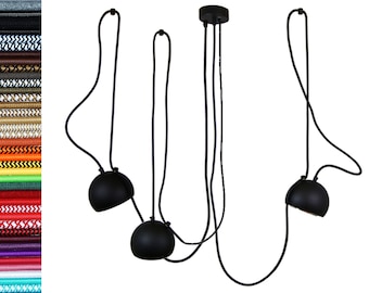 Lámpara LUNA colgante de metal negro de 1-5 puertos, lámpara de araña industrial con cordón textil negro o de yute, lámparas colgantes para