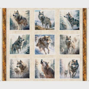 Wolf Wolves Animal Snow Fabric 36" X44" Panel Cream Cotton by QT Running Pack
