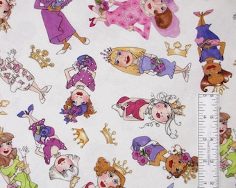 Royal Tea Party Lady Toss White Fabric By the Yard Cotton Loralie Desigs
