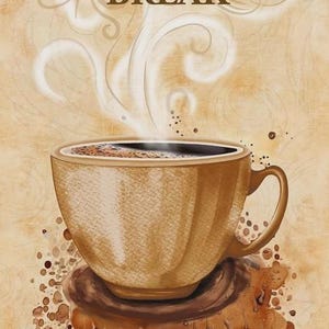 Coffee Break Fabric 24" Panel Cup Java Beige Cotton Timeless Treasures CD3420