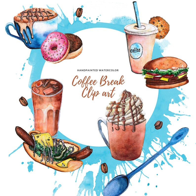 Download Coffee Clip Art Cafe Clip Art Food Clip Art Watercolor Clip Etsy