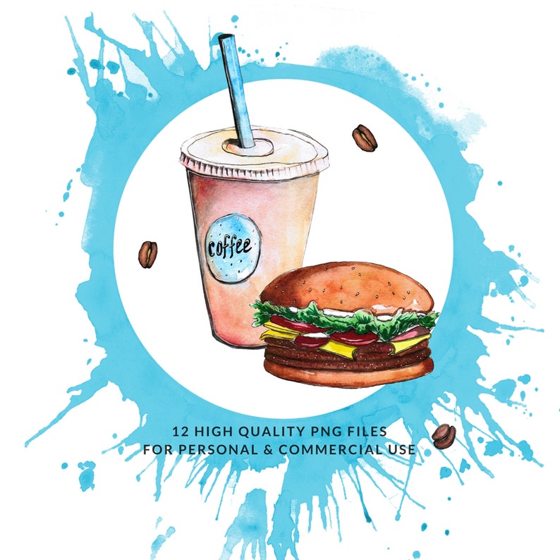 Coffee Clip Art Cafe Clip Art Food clip art Watercolor Clip Etsy