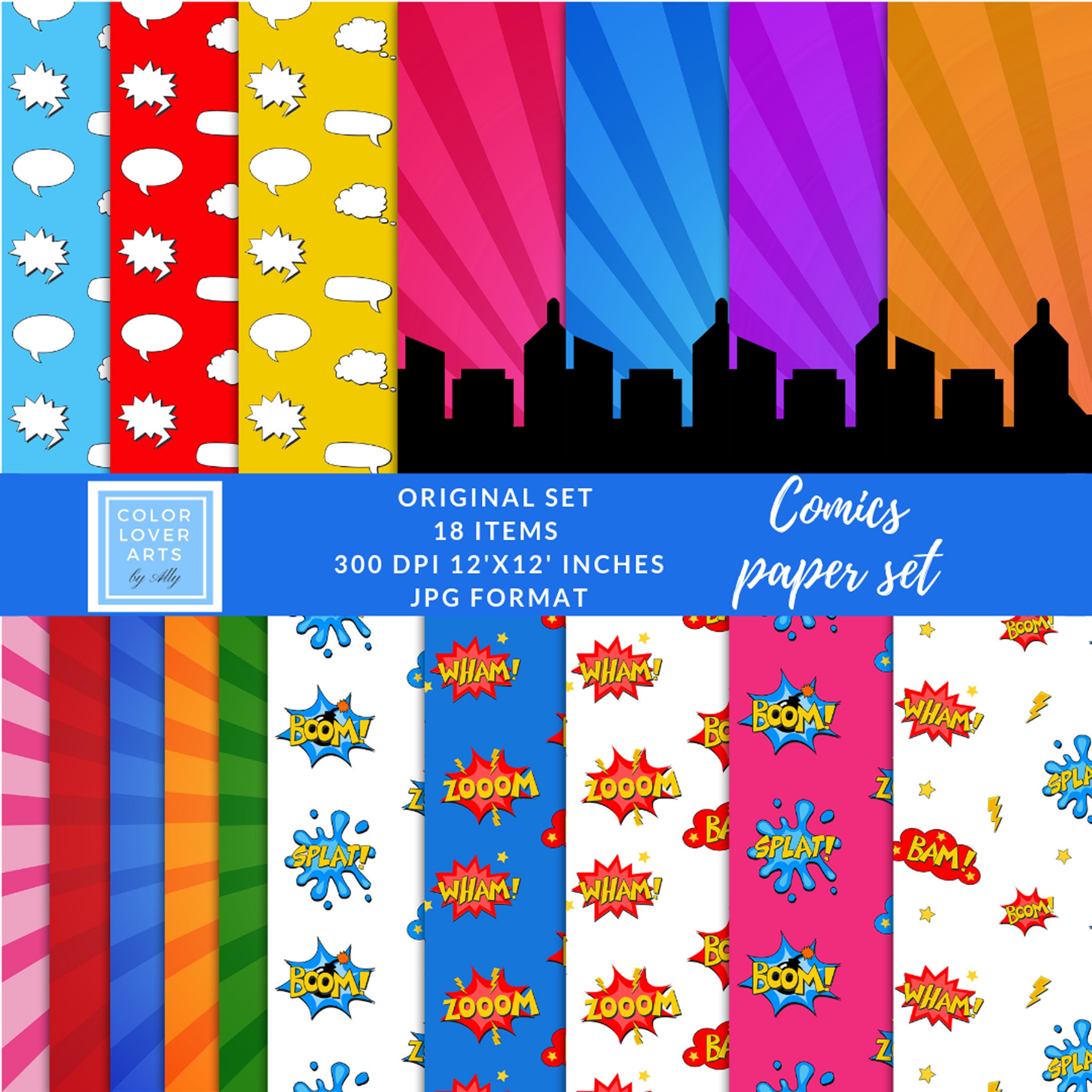 Comic Book Background Superhero Clipart Superhero Digital Etsy