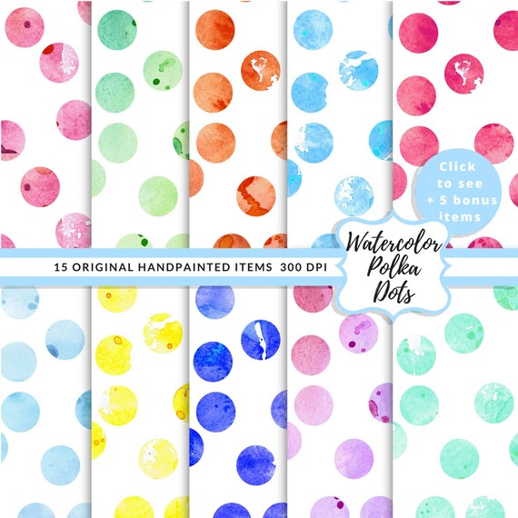 Polka Dots Watercolor Digital Papers Polka Dot Background Etsy