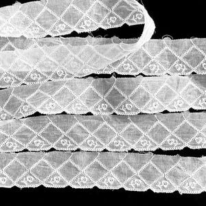 Delicate Vintage White Organdy Trim With White Embroidery