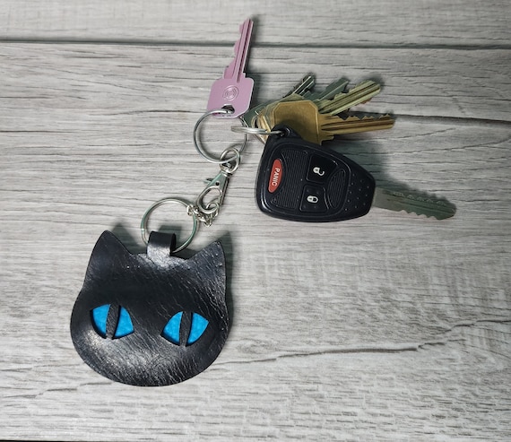 Cat Leather Keychain Leather Keychain Keychain Black Cat Halloween Etsy