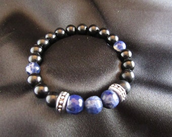 XL Cleansing and Protection Natural Gemstone Bracelet with Sodalite and Black Tourmaline