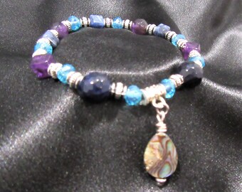 Calming, Soothing and Protecting Natural Gemstone Bracelet with Amethyst, Sodalite and Abalone Shell