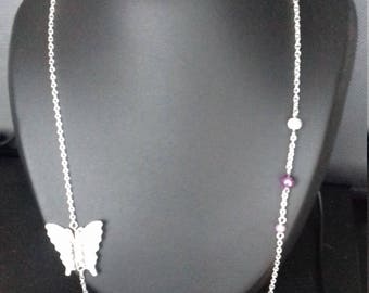 White Butterfly Necklace / purple