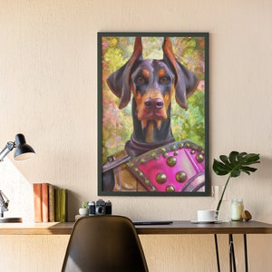 Regal Protector: Renaissance Doberman Pincer in Armor Poster