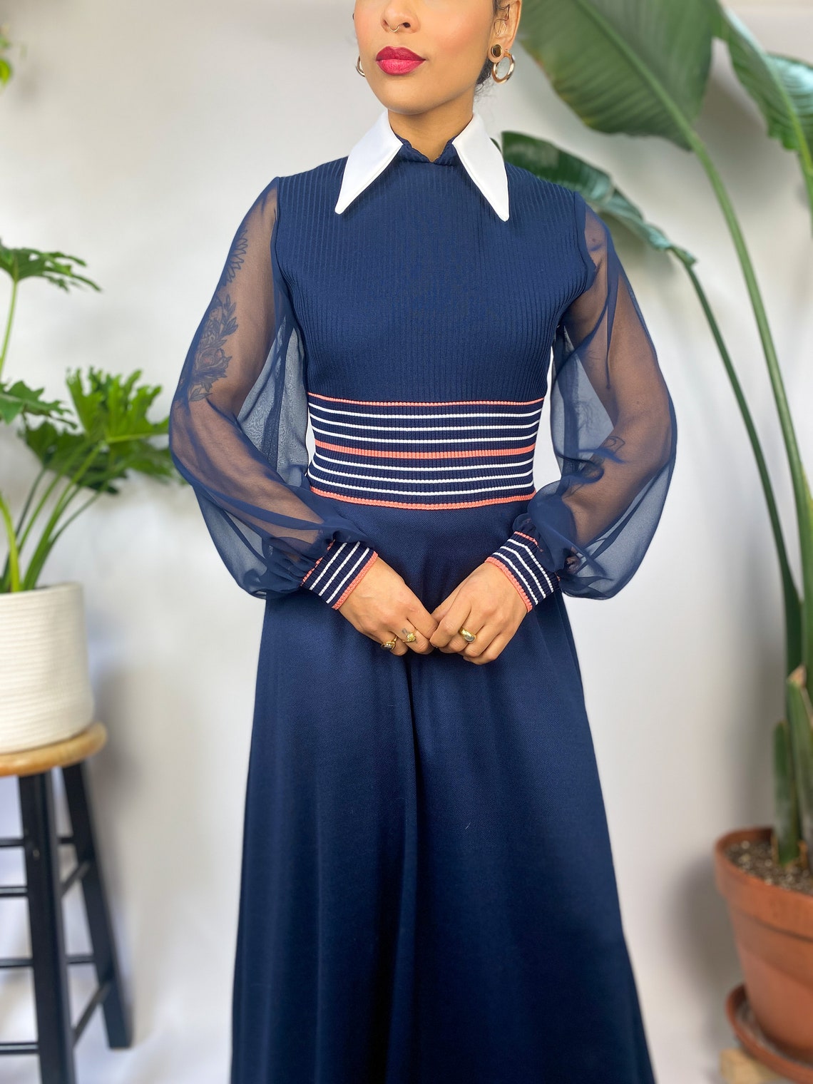 Amazing 1970's Dagger Collar Dress Etsy