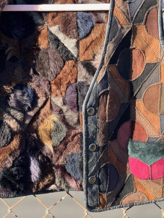 1970s Suede Patchwork Shearling Vest –  Geometric… - image 5