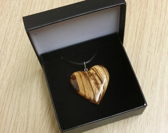 Zebrano Heart Pebble Pendant.
