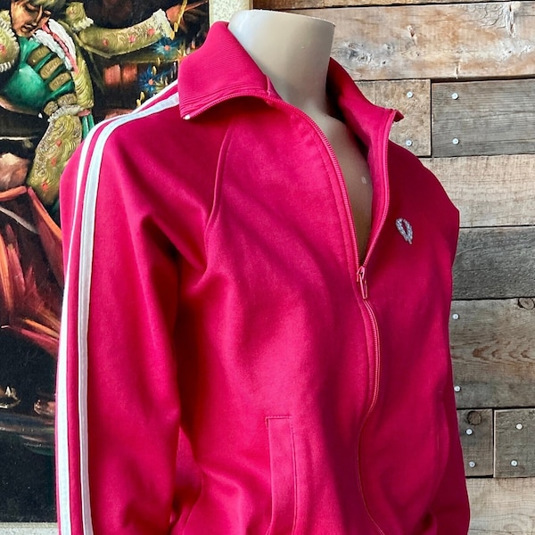 Vintage 1990's Red and White Track Jacket by Fred Perry in Size Womens 6