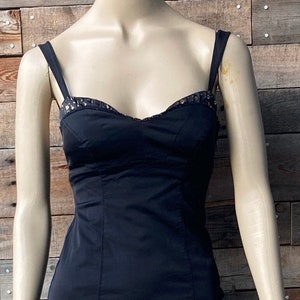 Vintage 1990&#39;s Super Sexy Guess Jeans Stretch Corset Wiggle Dress in Black with Gold Accents in Size 3 Prom