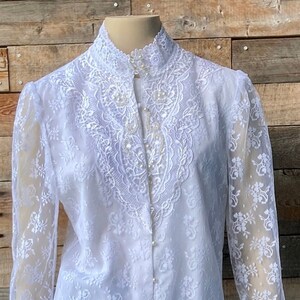 Vintage Lace Scott McClintock Blouse with Puff Sleeves and High Collar in Size 8