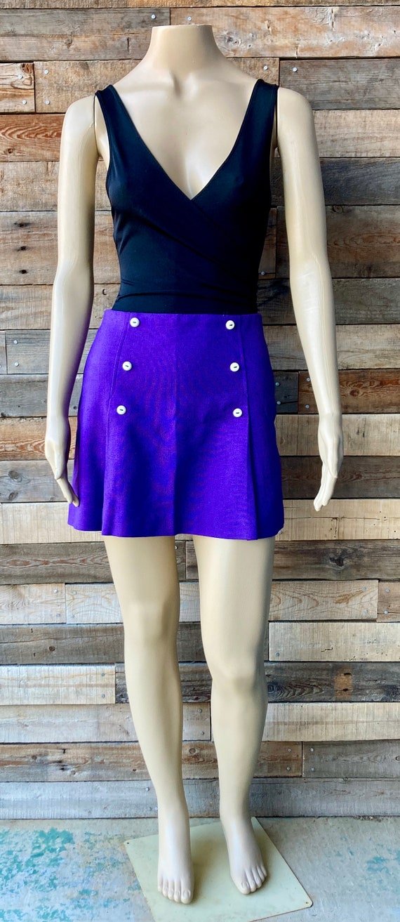 Vintage 1960's Go-Go Purple Polyester Mini Skirt … - image 1