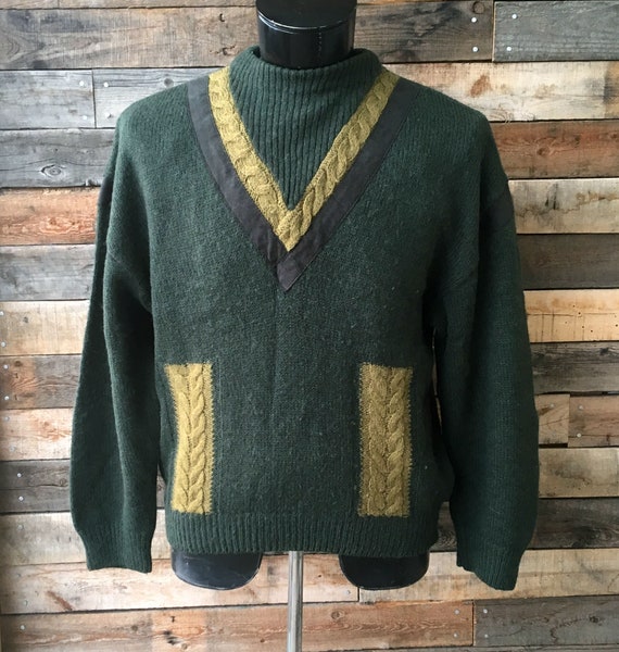 Vintage 1960s Mod Italian Mens Suede Block Mock Ne