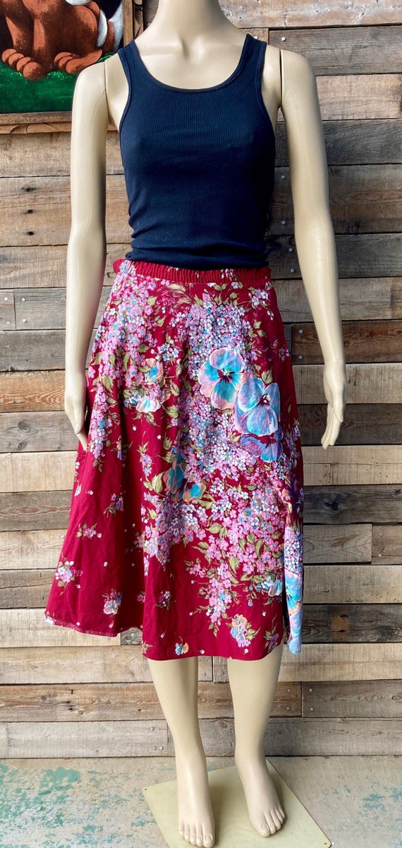 Vintage 1970's Bohemian Floral Full A-Line Skirt M