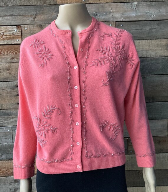 Vintage 1950's Beaded Cardigan Pinup Cashmere Swea