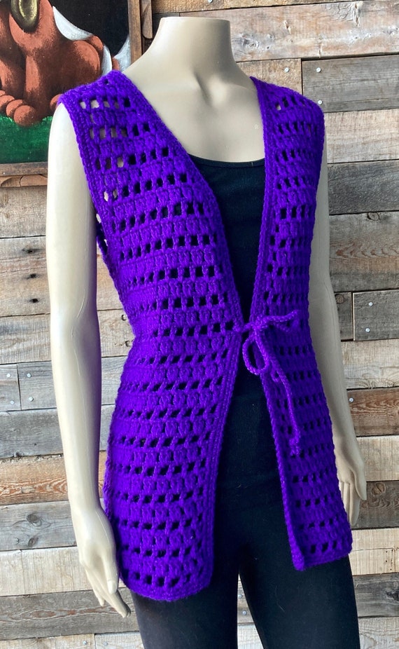 Vintage 1970's Crochet Festival Vest in Purple