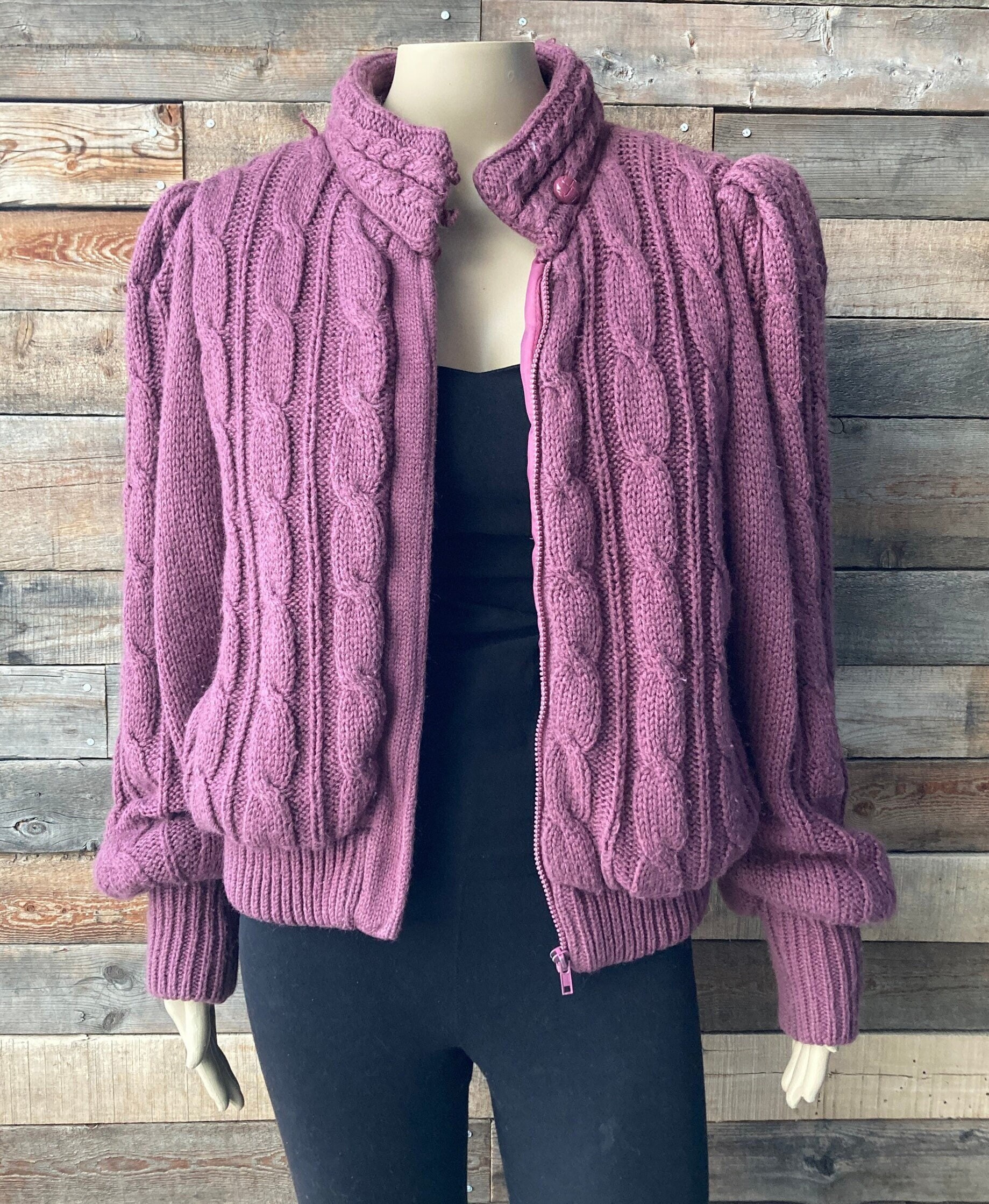 Lined Sweater Coat With Standing Collar 