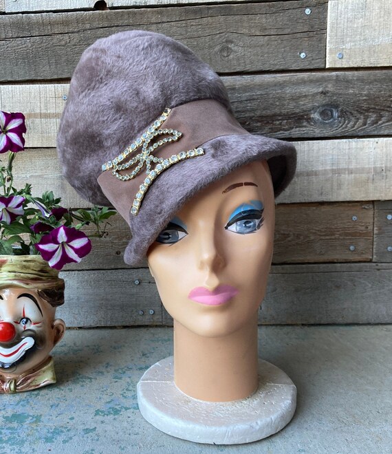 Vintage Rabbit Felt Hat Vintage 1960's Lady Byrd Dyed Rabbit Fur