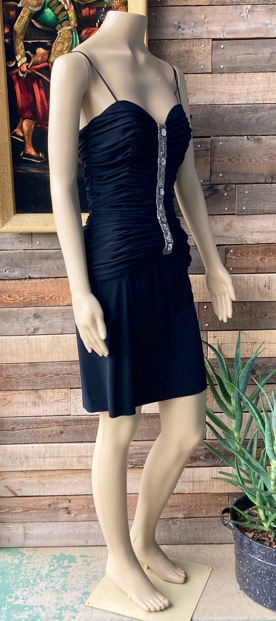 Vintage 1960's Mod Little Black Dress Short Black… - image 8