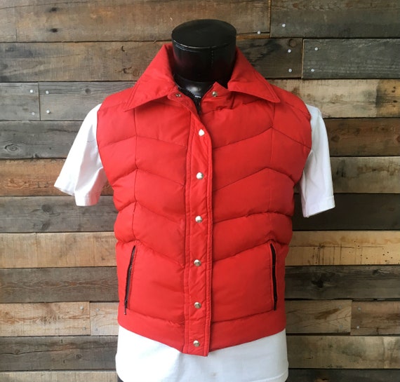 Vintage 1980's Red Winter Puffer Vest with Contras