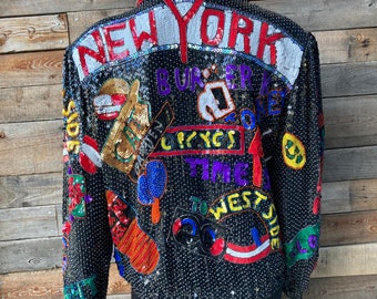 Vintage 1980's Silk Lined Sequined Jacket with New York Theme