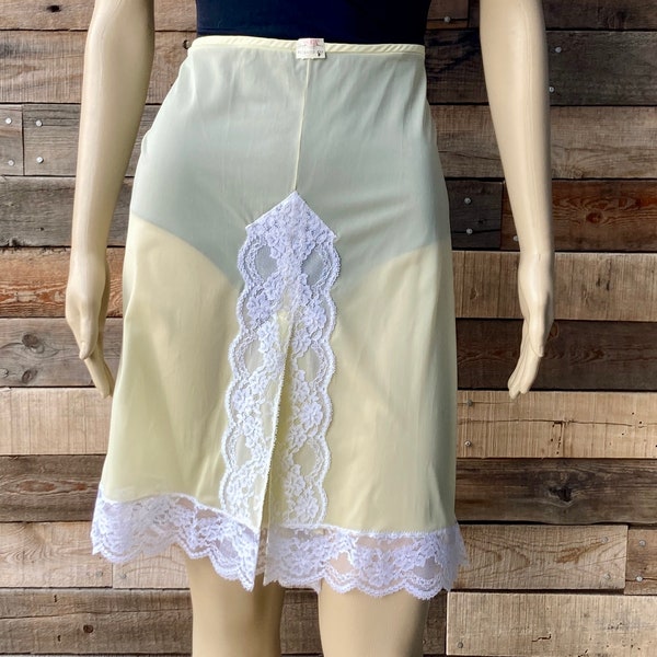 Vintage 1950's Panti-Slip in Pale Yellow with White Lace New Old Stock by Olga Tag Size XL Style 937