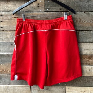 Vintage 1990&#39;s Nike Red Gym Shorts with White Piping Made in Thailand Size Mens Medium