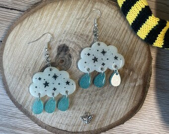 Rainy day cloud earrings| winter earrings| autumn jewellery| clip ons