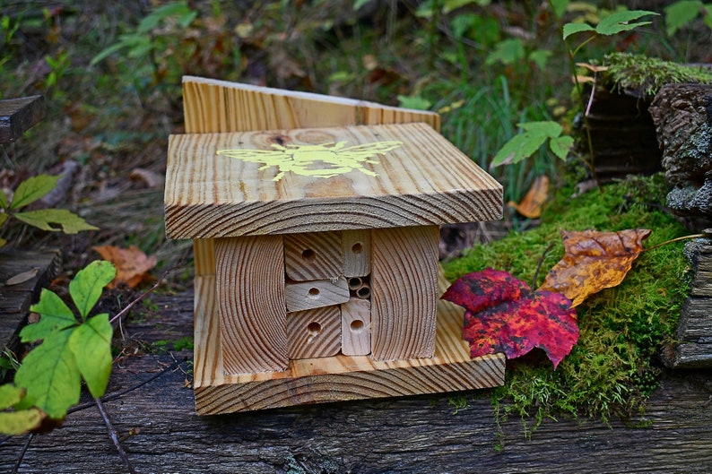 Native Bee Cabin, Bee Hotel, Mason Bees, Leafcutter bees, Handmade, Replaceable Insert Nesting Sites image 1