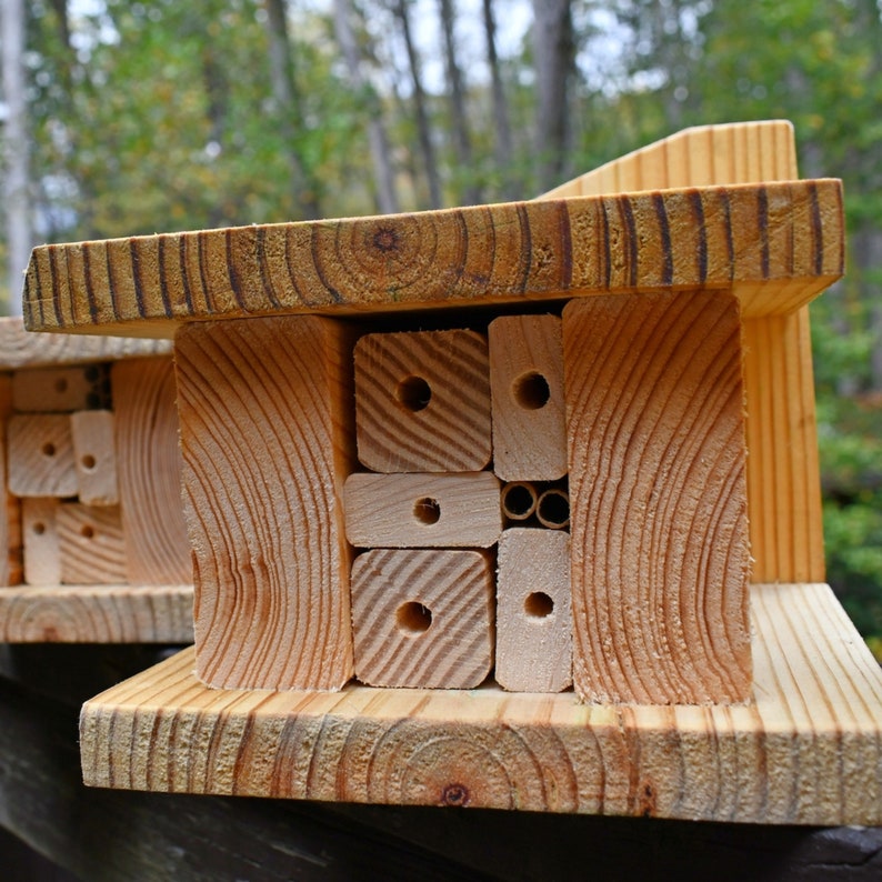 Native Bee Cabin, Bee Hotel, Mason Bees, Leafcutter bees, Handmade, Replaceable Insert Nesting Sites image 3