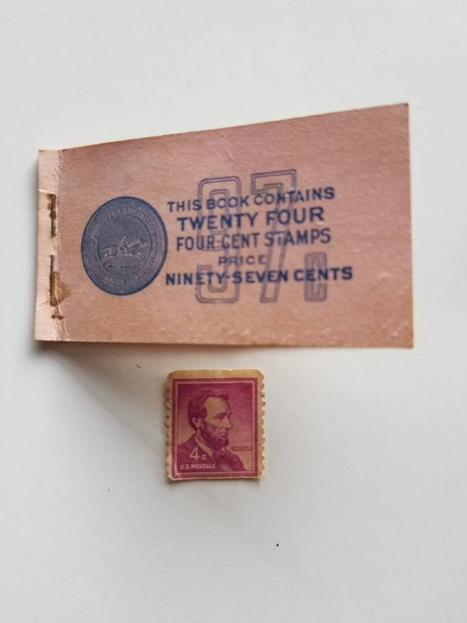 Collectable 4 cent Lincoln stamps. One remains in original Etsy