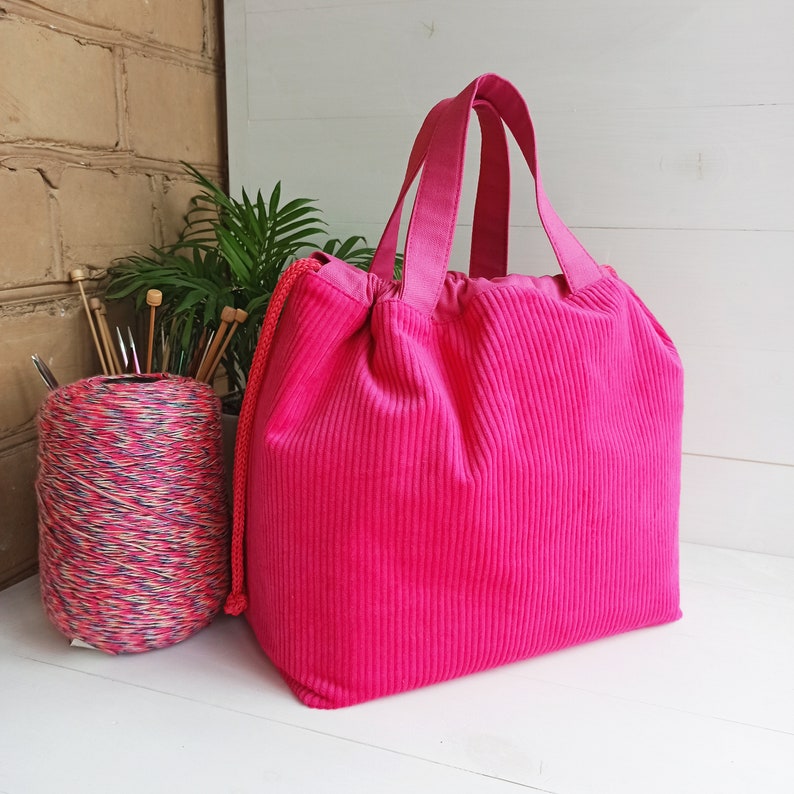 Pink corduroy tote knitting project bag travel knitting Etsy