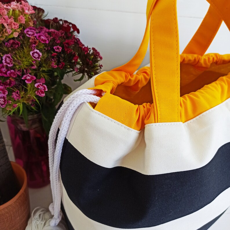 Extra Large Knitting Project Bag Cotton Striped Drawstring Etsy