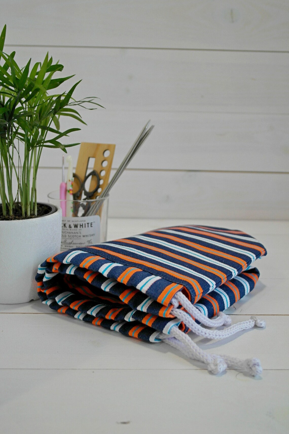 Medium drawstring striped knitting project bag travel Etsy