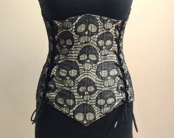 Gothic steampunk black skull lace corset