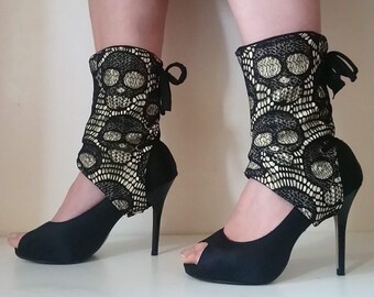 Gothic steampunk Skull Spats, Versatile feet accessory-ankle warmers ankle boots