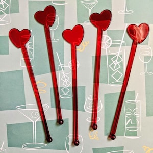 Red Heart Love Cocktail Drink Stirrers Swizzle Sticks