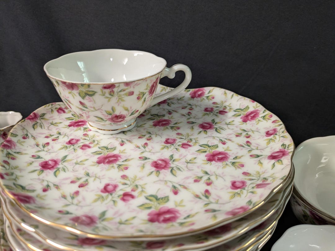 Lefton China Roses Lefton China Rose Chintz Luncheon Snack Plate and Tea Cup Set - 12 ...