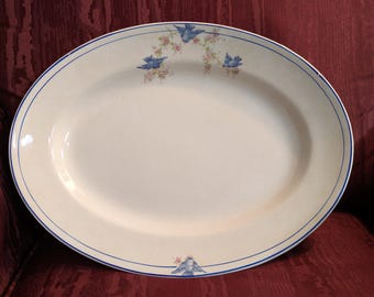 Vintage Bluebird Transferware Platter: Cleveland Pottery, Antique
